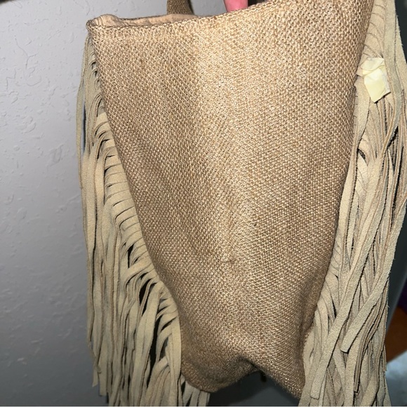 Muche et Muchette Tan/Gold Jute Suede
Fringe Accented Tote - Picture 7 of 14